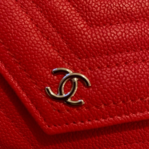 Chanel O-Mini Red Caviar Chevron Quilted WOC NEW!! - Picture 6 of 8